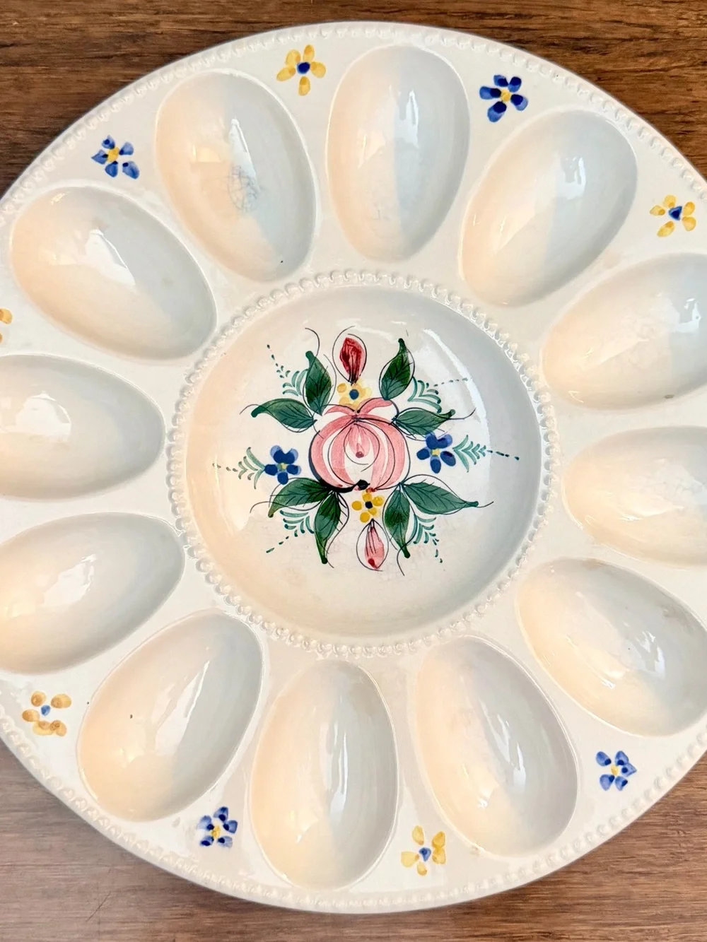 Vintage Golden Crown/Secla Hand-Painted Ceramic Floral Egg Serving Platter